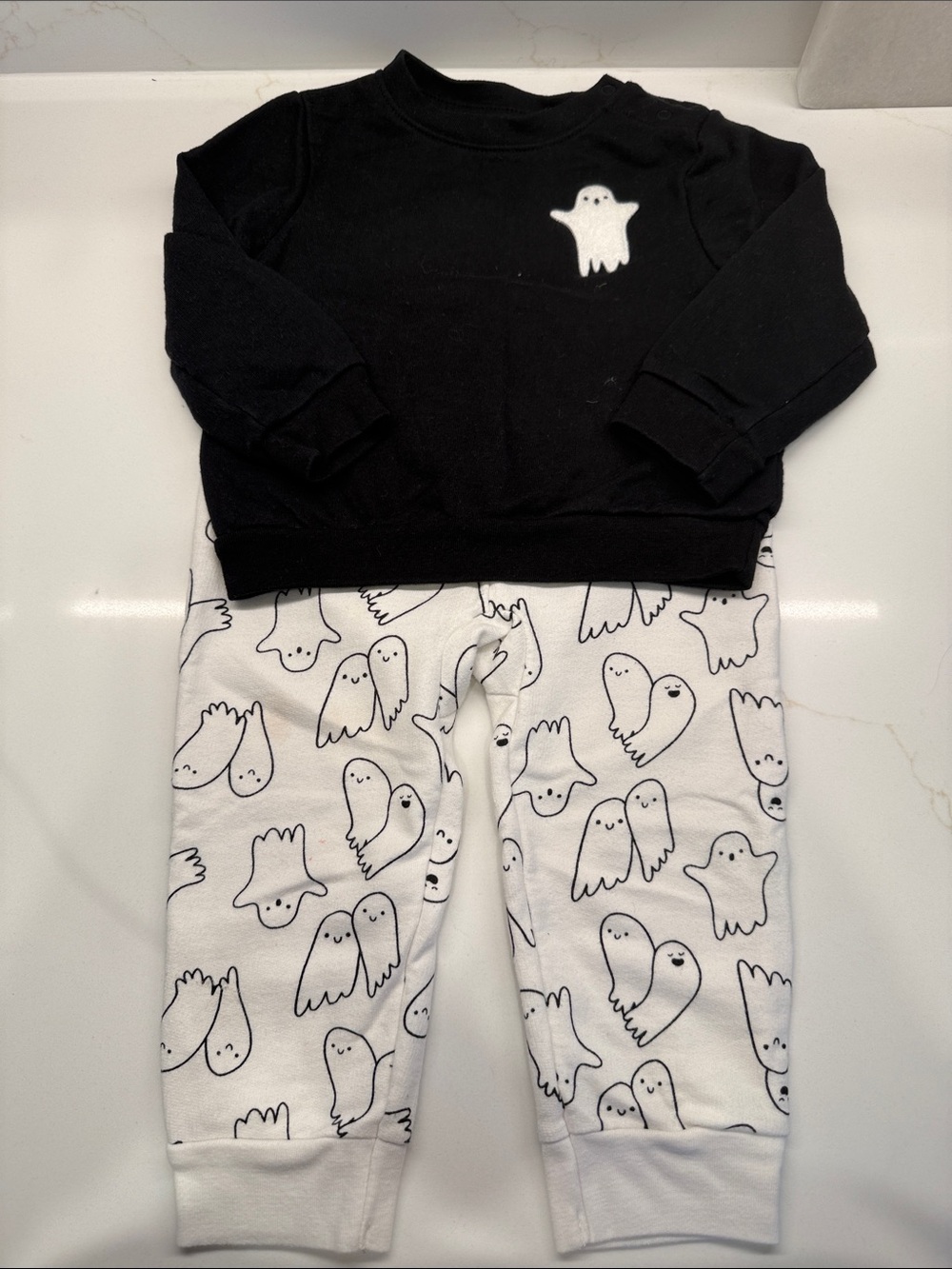 Cat & Jack Black Sweatshirt and White Ghost Print Pants Halloween Set 18mo